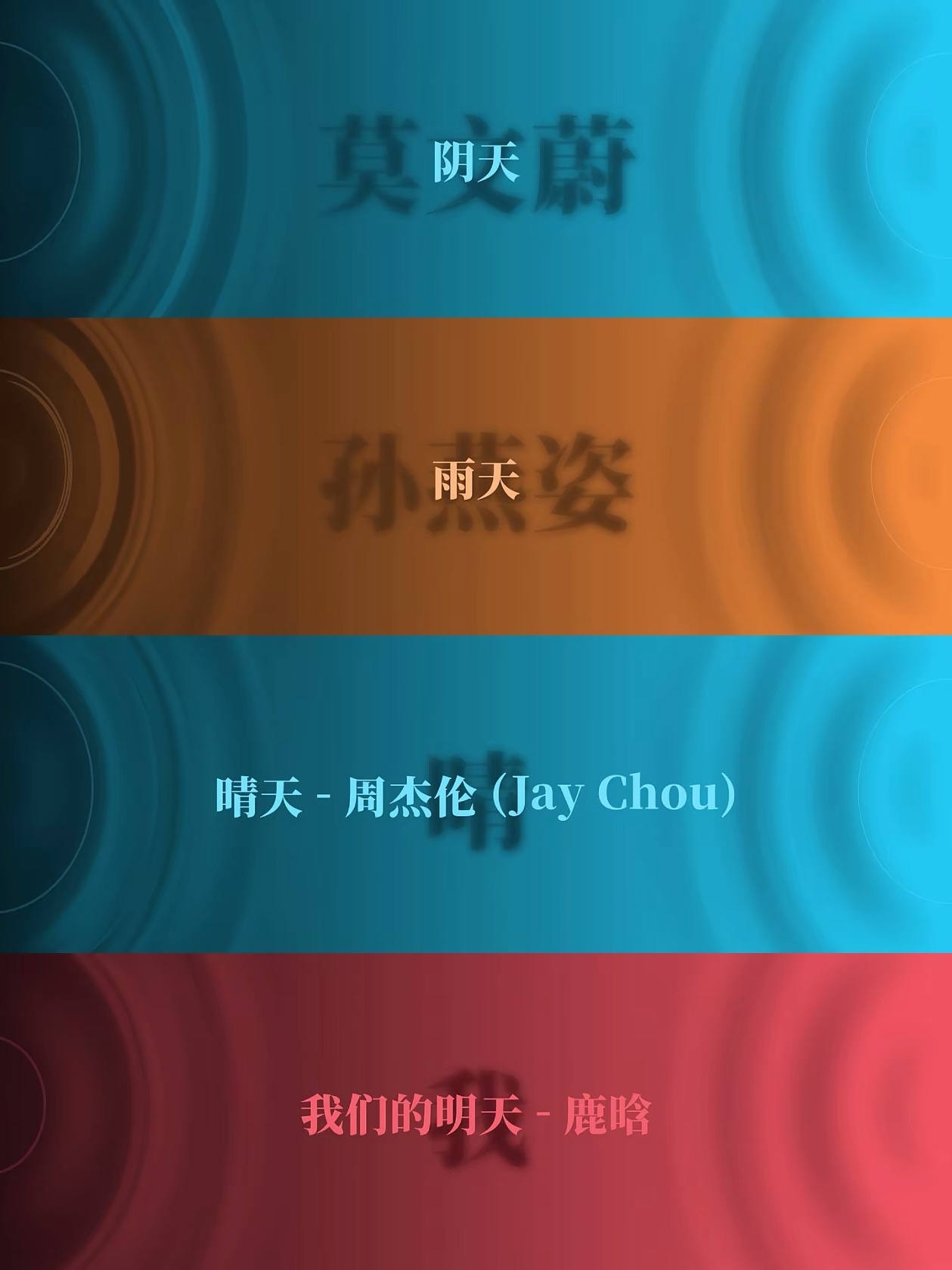 莫文蔚的阴天 孙燕姿的雨天 周杰伦的晴天 还有我们的明天 