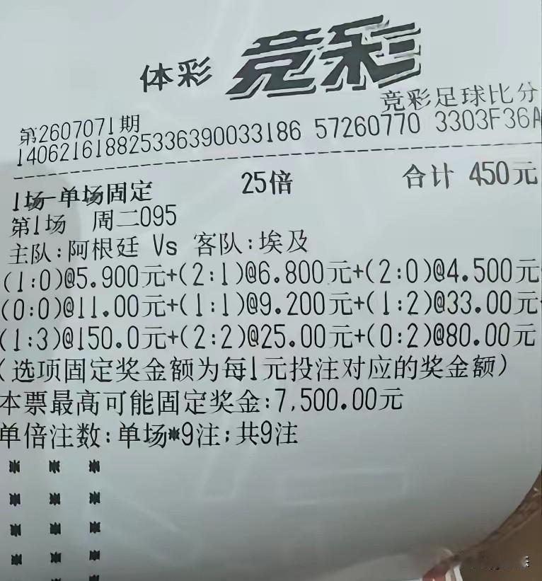 不敢相信，选择9种比分，确完美的避开了正确的比分。有球迷买足彩猜比分模式，买阿根