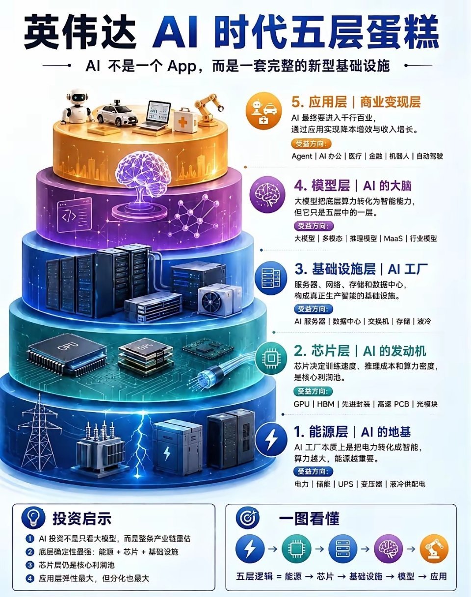 AI 不是魔法，是实打实的工业体系底层要电力、芯片、数据中心 上层才是模型和应用