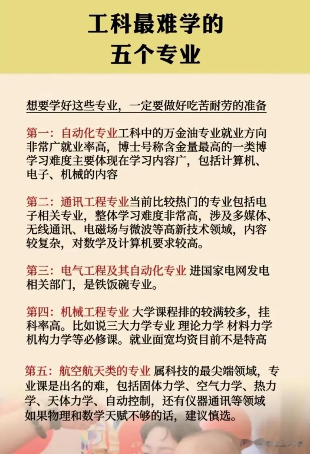 先苦后甜的5个大学专业，先苦后甜的5个大学专业！来看看，工科最难学的5个专业榜单