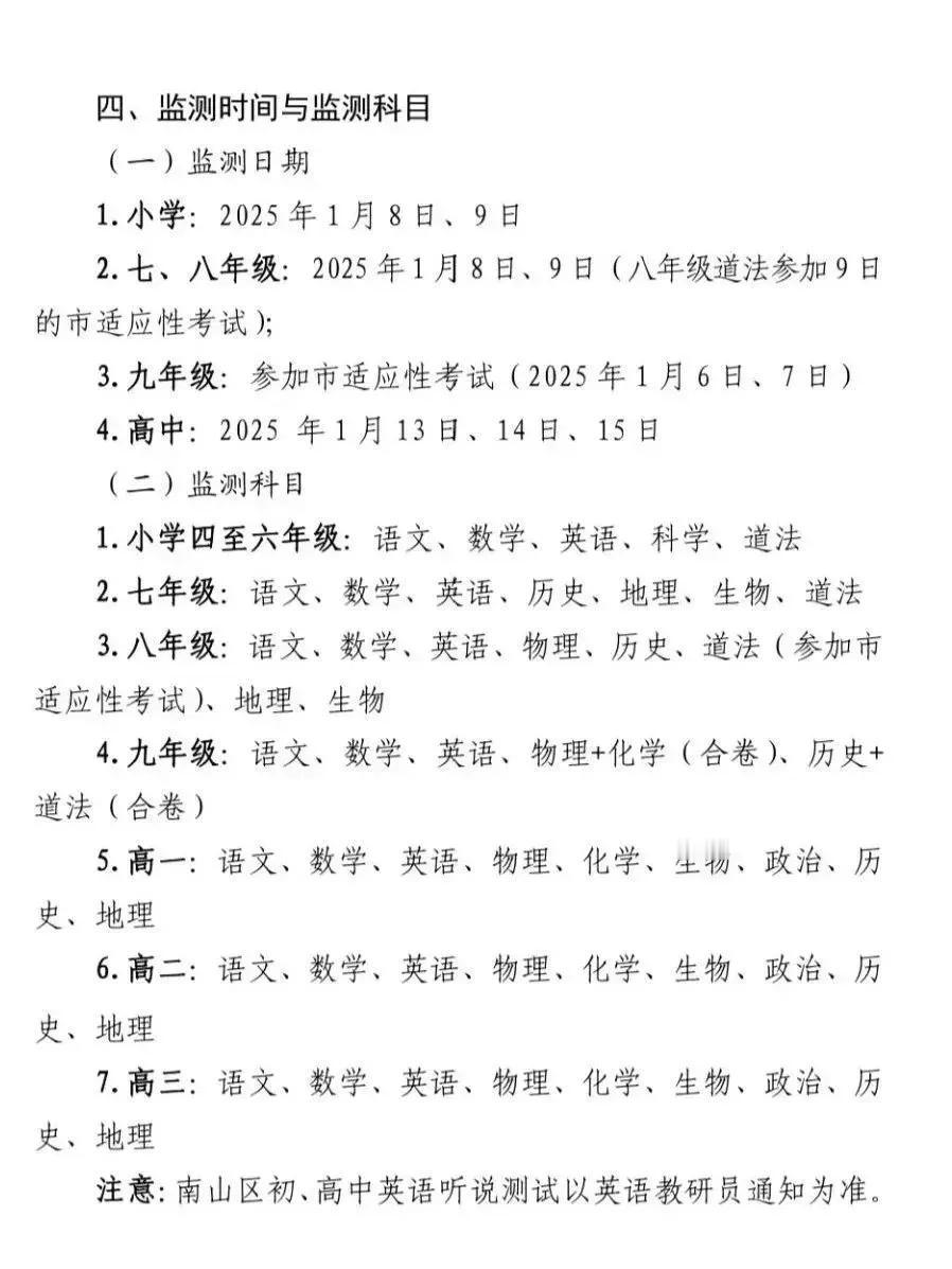 小学（4~6年级）：1月8-9日 期末考试
七、八年级：1月8-9日
九年级参加