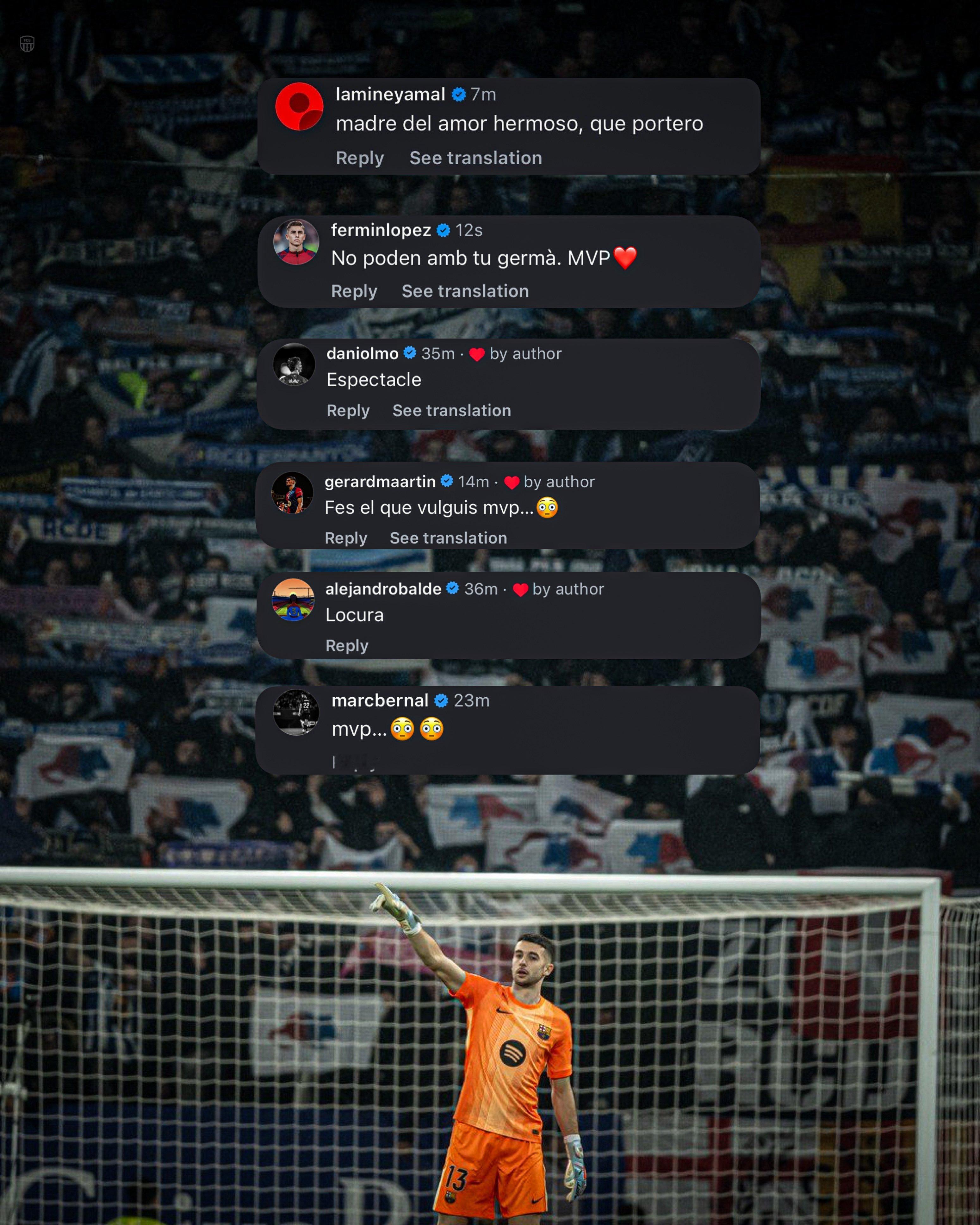 每个人都对胡安·加西亚印象深刻😍🥶 亚马尔评论：我的天哪，这守门员太棒了！ 