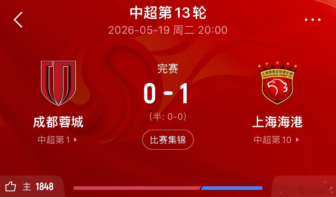 中超 成都蓉城vs上海海港 陈涛 中超联赛蓉城0-1海港｜9连胜终结遭遇赛季首败