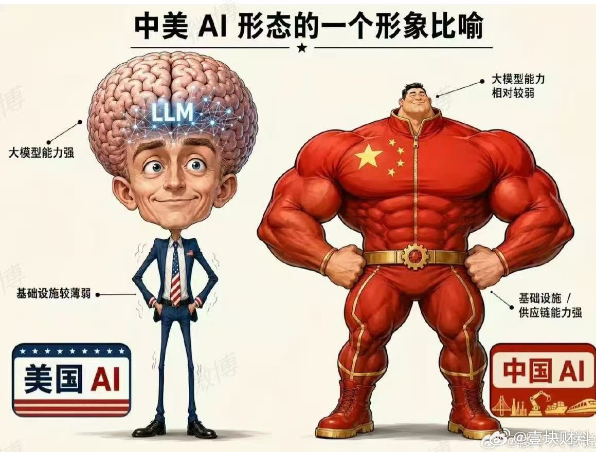 美国AI vs中国AI，非常贴切 