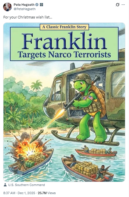 #美防长又惹争议#【又惹争议！美防长发布“小乌龟炮轰毒贩”卡通图，加拿大出版商强