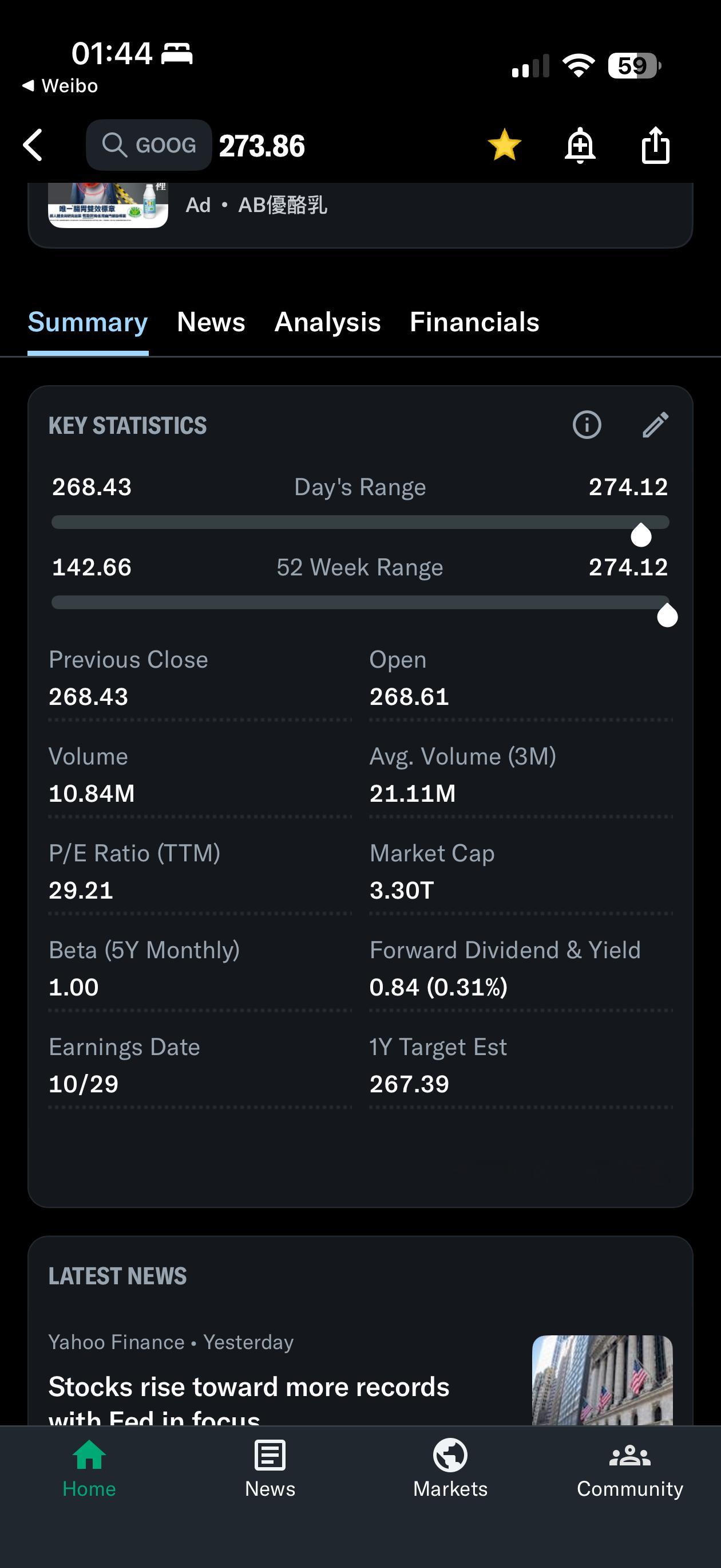 Google 涨 2%，市值达到 3.3 万亿美元，历史新高。（市场真的太乐观了