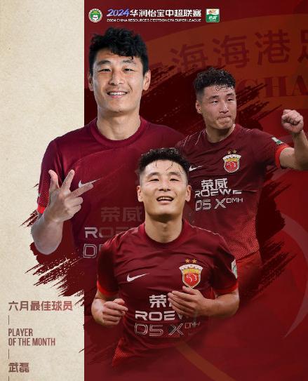 #武磊当选中超6月最佳球员# 在中超联赛6月份的赛事中，取得4场全胜的战绩。4场
