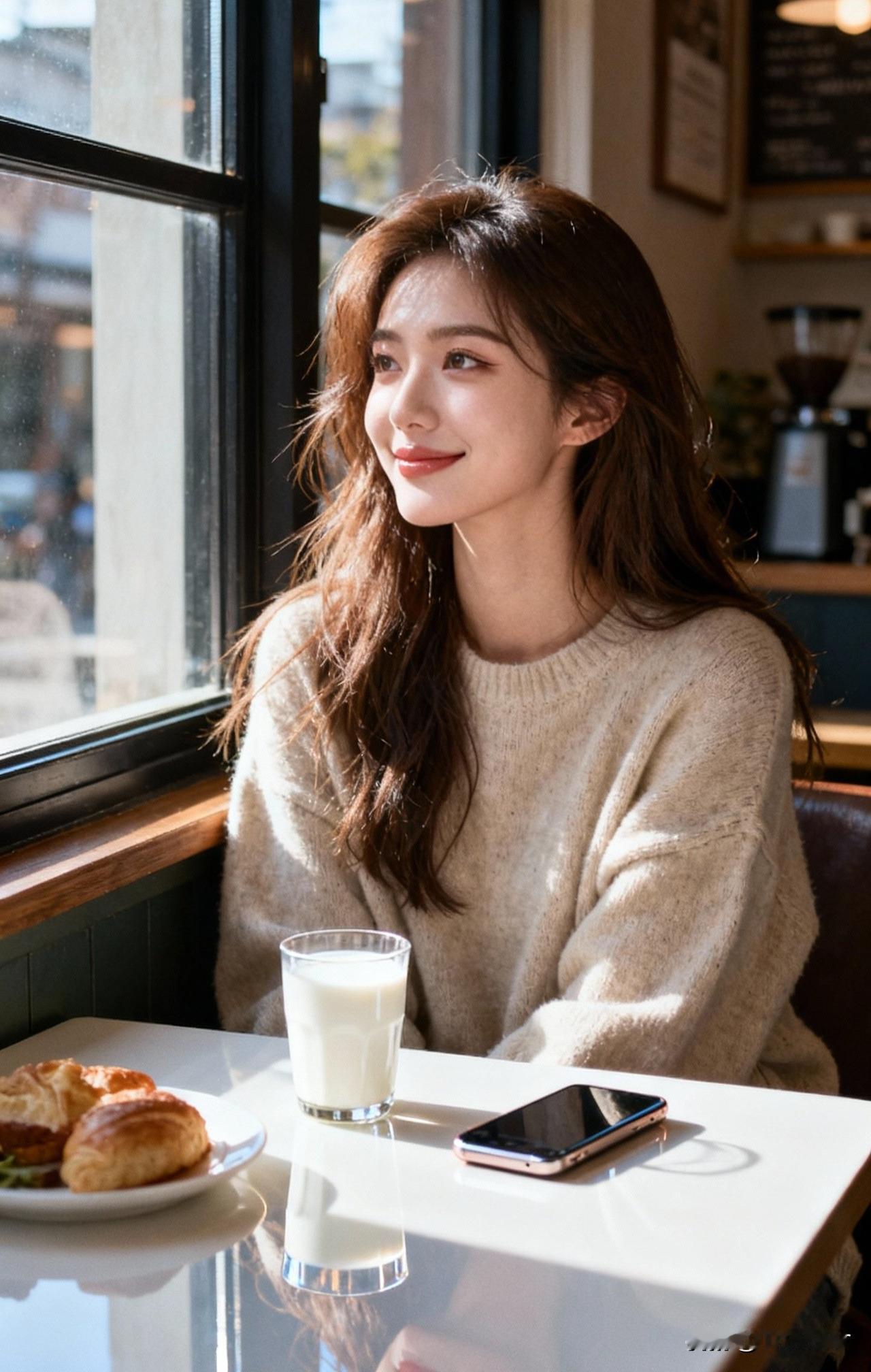 窗外风景美，杯里咖啡香。