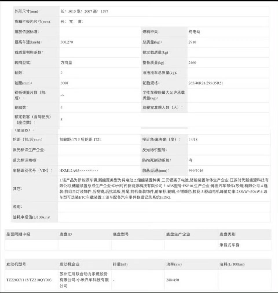 yu7gt登录工信部，曝光了一些信息（网页链接）外形尺寸：5015×2007×1