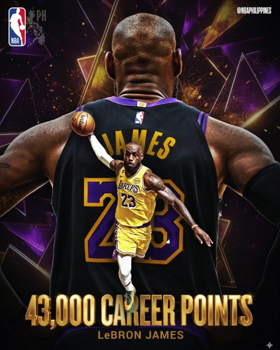 历史第一人！詹姆斯常规赛总得分突破43000分，而且传奇还在继续。