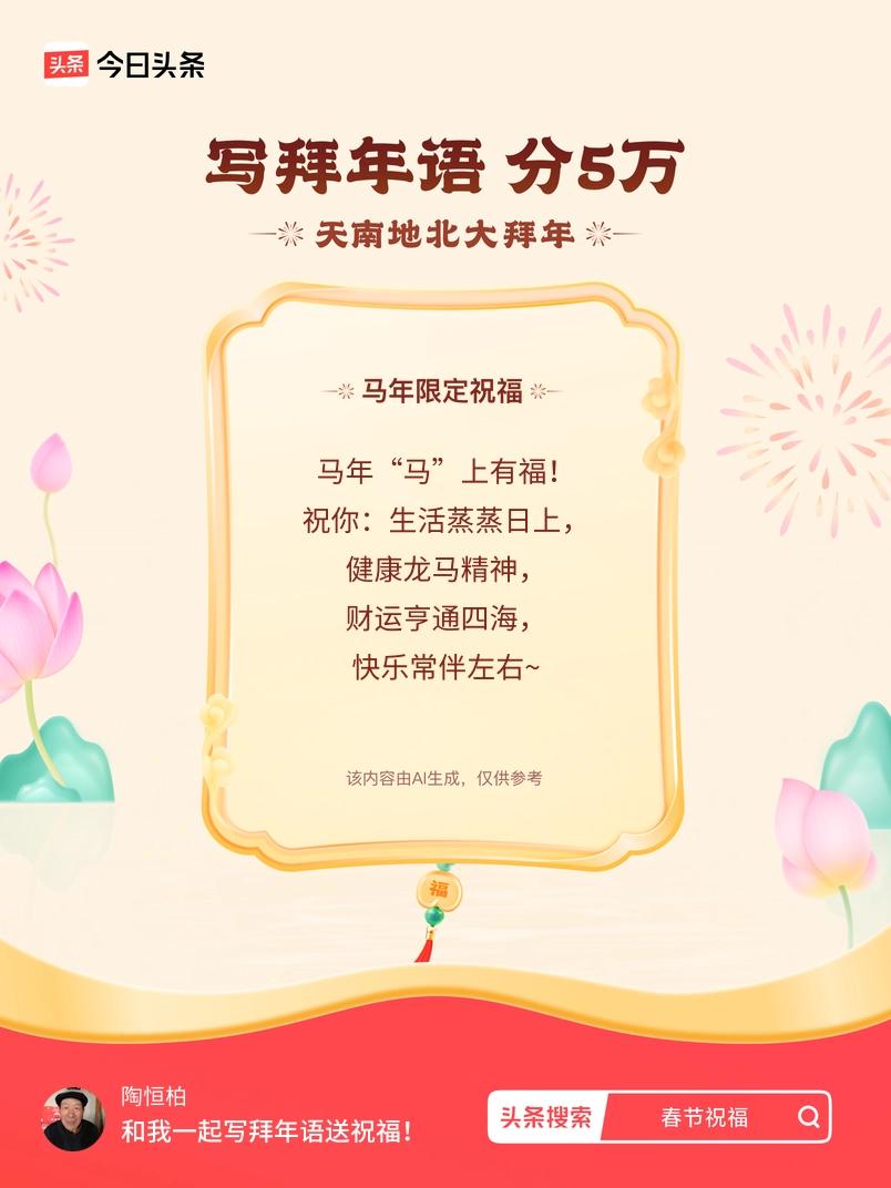 写拜年语送祝福新春拜年送祝福！我的祝福是：“马年“马”上有福！祝你：生活蒸蒸日上