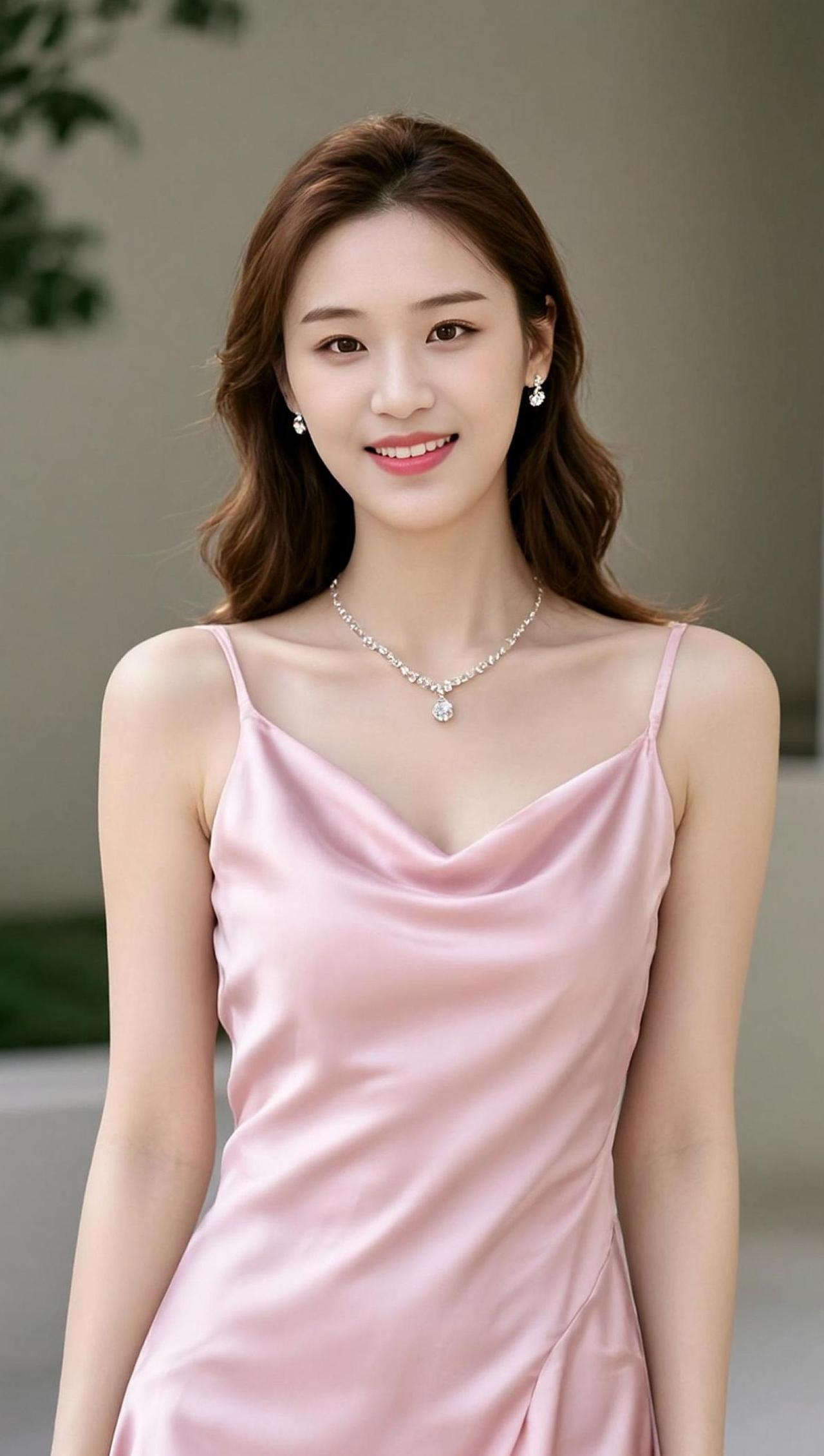 这身粉色吊带裙，简直是温柔本柔！仿佛是把晚霞披在了身上，让人忍不住想唱：“你是我