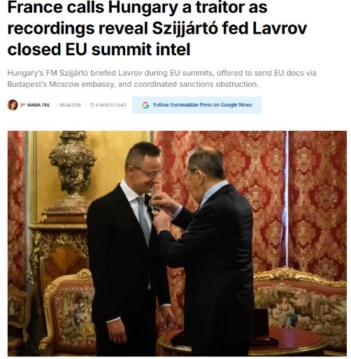 法国外交部长让-诺埃尔·巴罗于4月9日称匈牙利对其欧盟伙伴的行为是背叛。
 
事