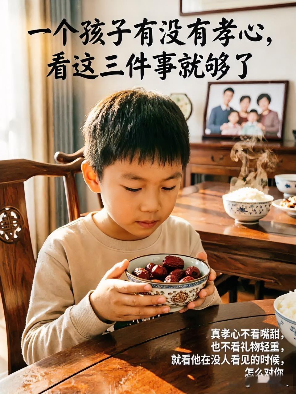 老话说得好：
一个孩子有没有孝心，看这三件事就够了。
很多家长只看成绩，觉得孩子