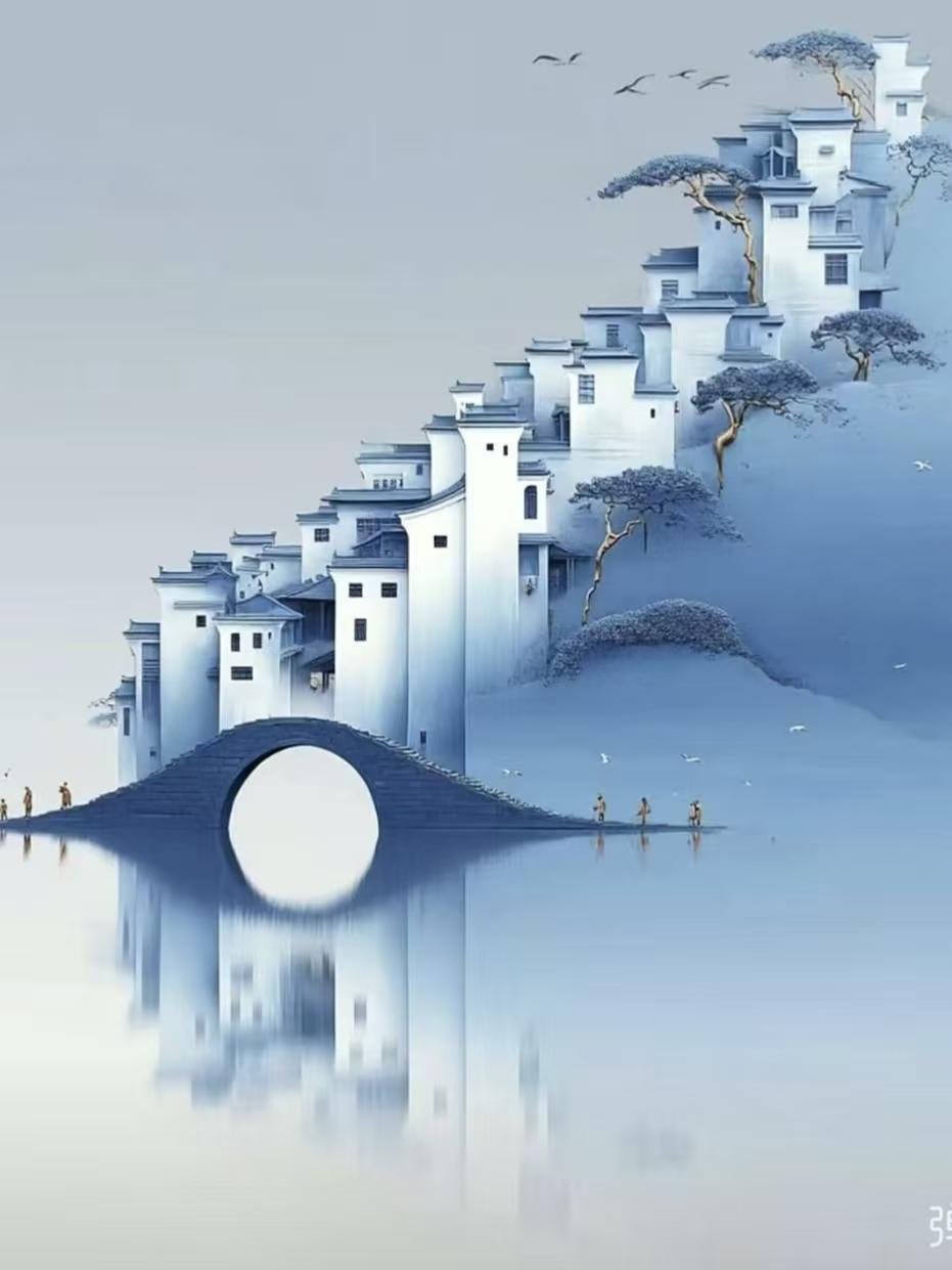 塞鸿秋·江南烟景
黛瓦参差烟树绕，
白墙隐现烟波俏。
流云漫染溪山妙，
清风淡绘