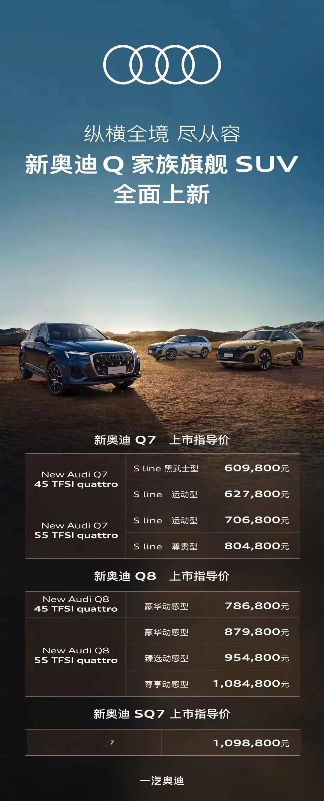 新款奥迪Q7&Q8，看来新款Q7主打是2.0T了！不过说实在的，现在这价格，过段
