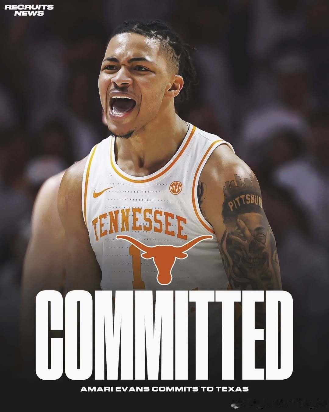 田纳西大学后卫阿马里·埃文斯(Amari Evans)转学加盟德克萨斯大学这位身