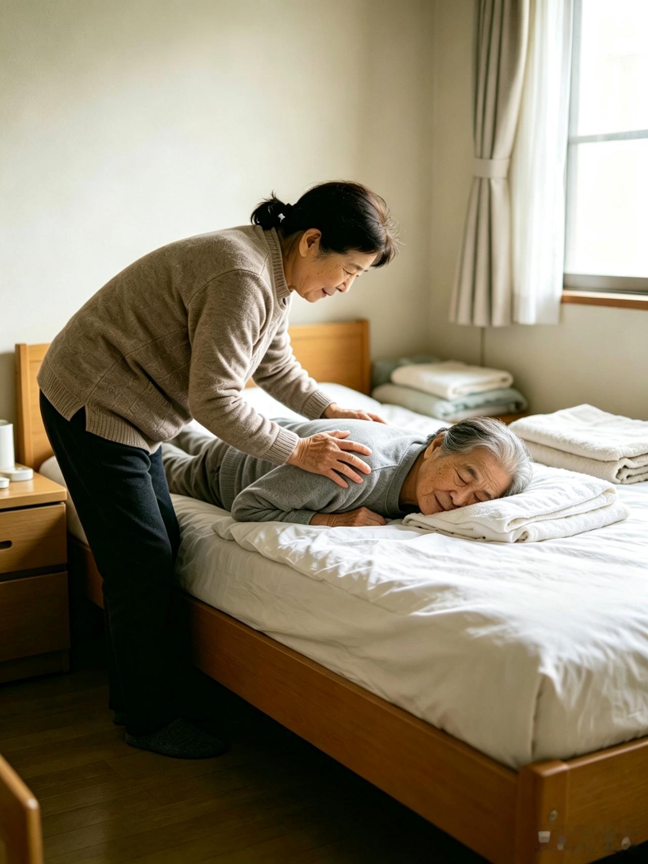 伺候婆婆那几年，我腰差点废了。后来学会一个翻身法子，省力多了
 
伺候卧床婆婆那