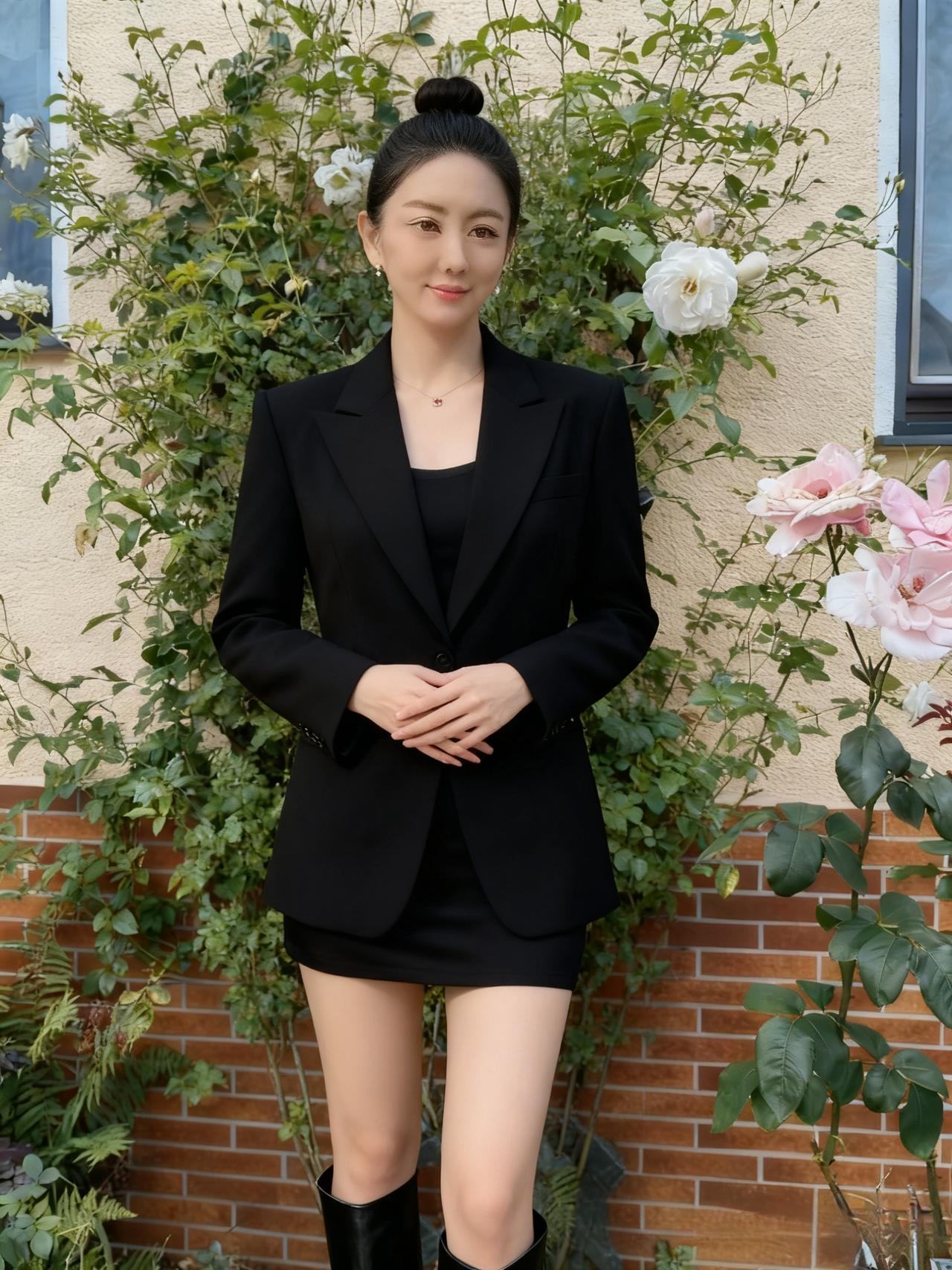 黑裙轻裹玉容新，发绾烟光草色匀。
风动花前香暗递，心魂已入玉楼春。