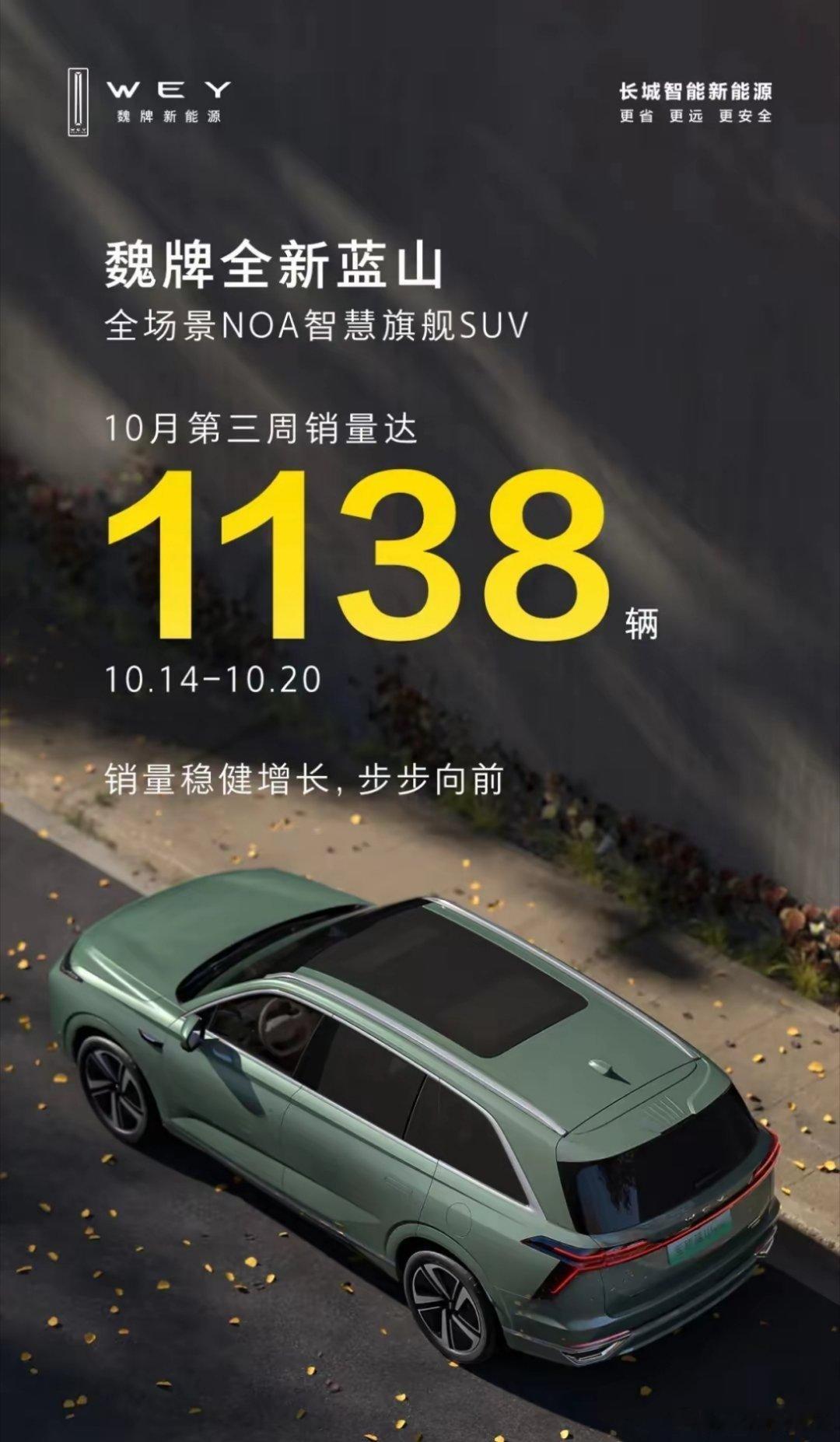 魏牌新蓝山车够大，配置丰富，智能化程度高，价格也接地气，但1000台多一点的周销
