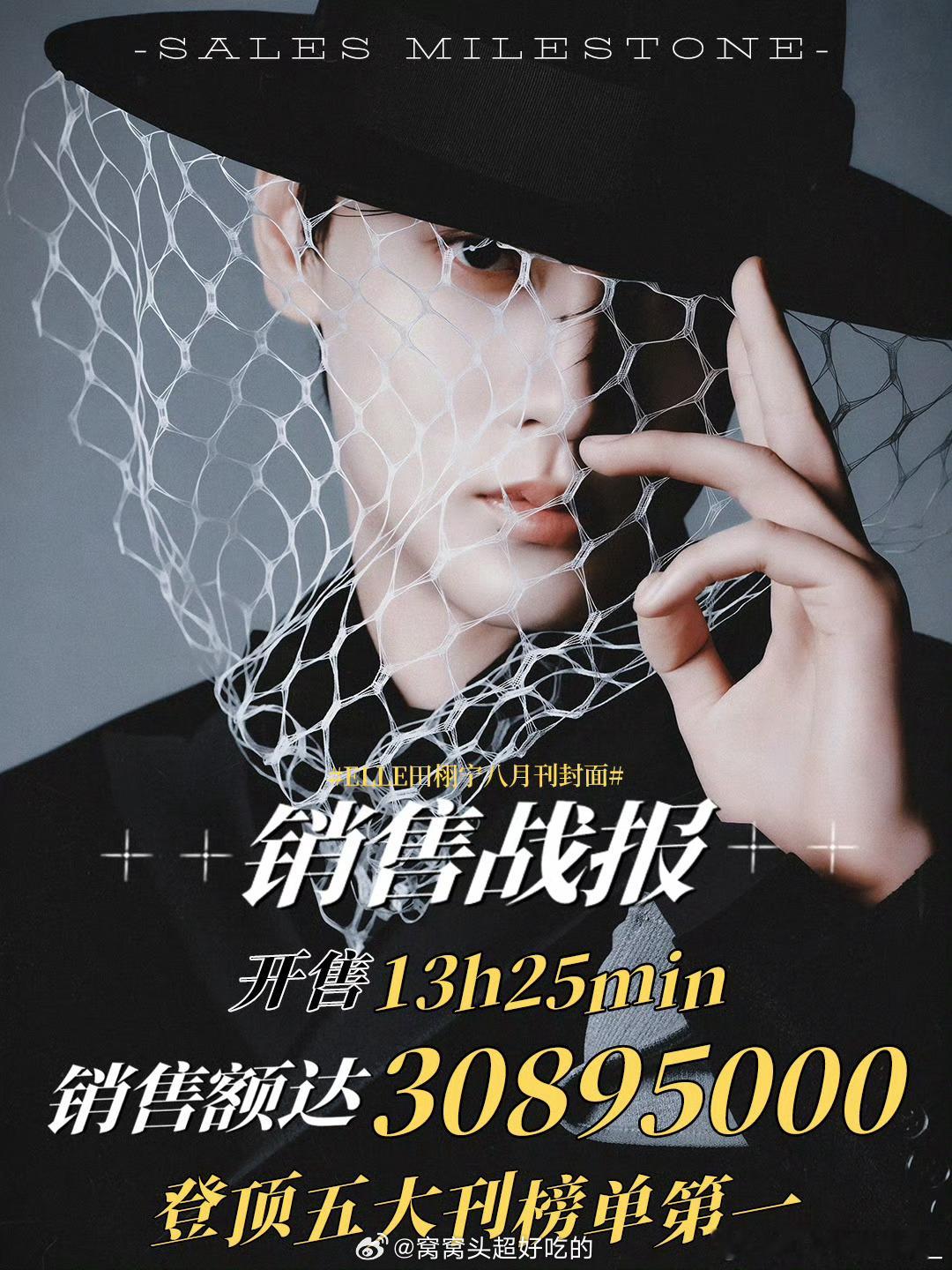 田栩宁首本五大ELLE8月刊战报来了仅13H25min就登顶内娱五大杂志销量榜首