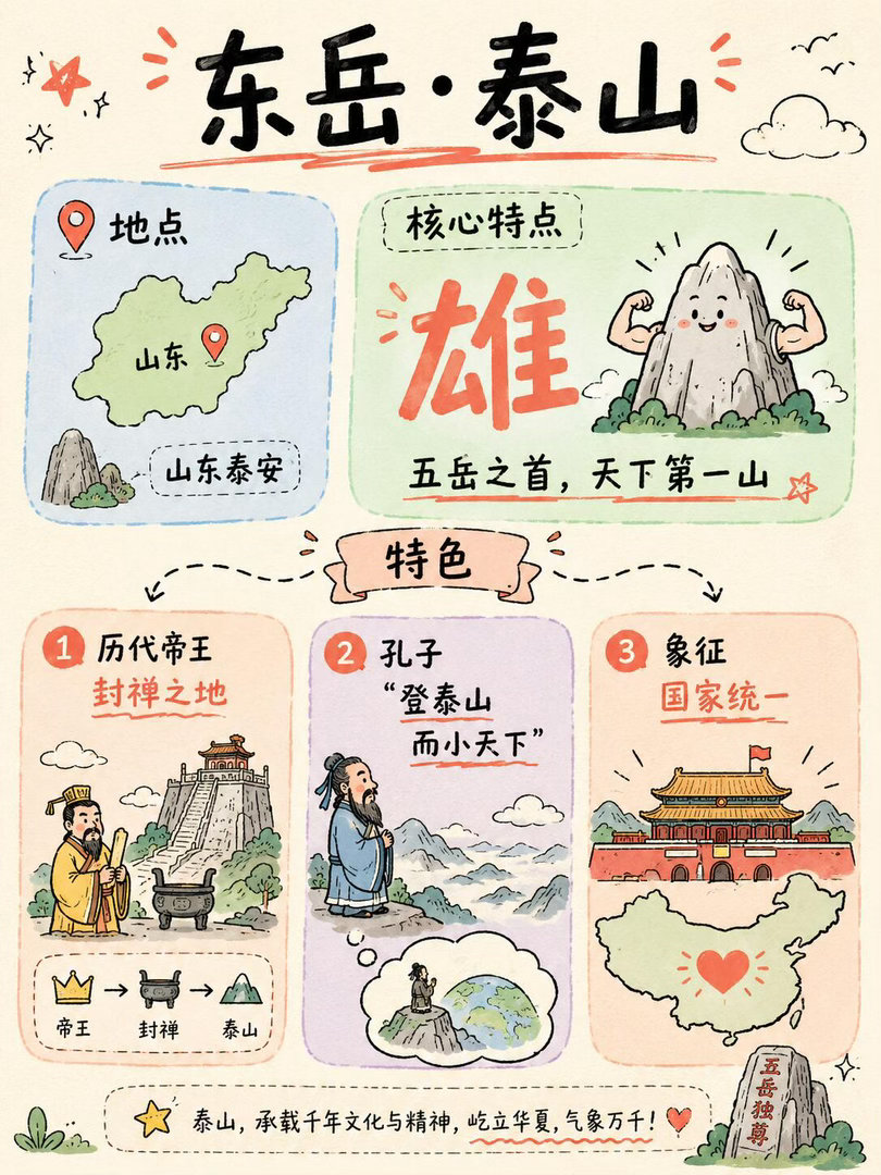 常识科普｜五岳总结东西南北中，泰华衡恒嵩，雄险秀幽崇。 