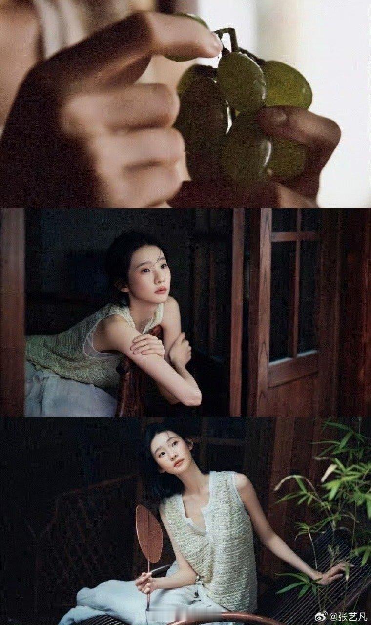 张艺凡古诗氛围感 张艺凡这组图太有古诗意境了！一身素净穿搭站在青石板路上，发丝轻