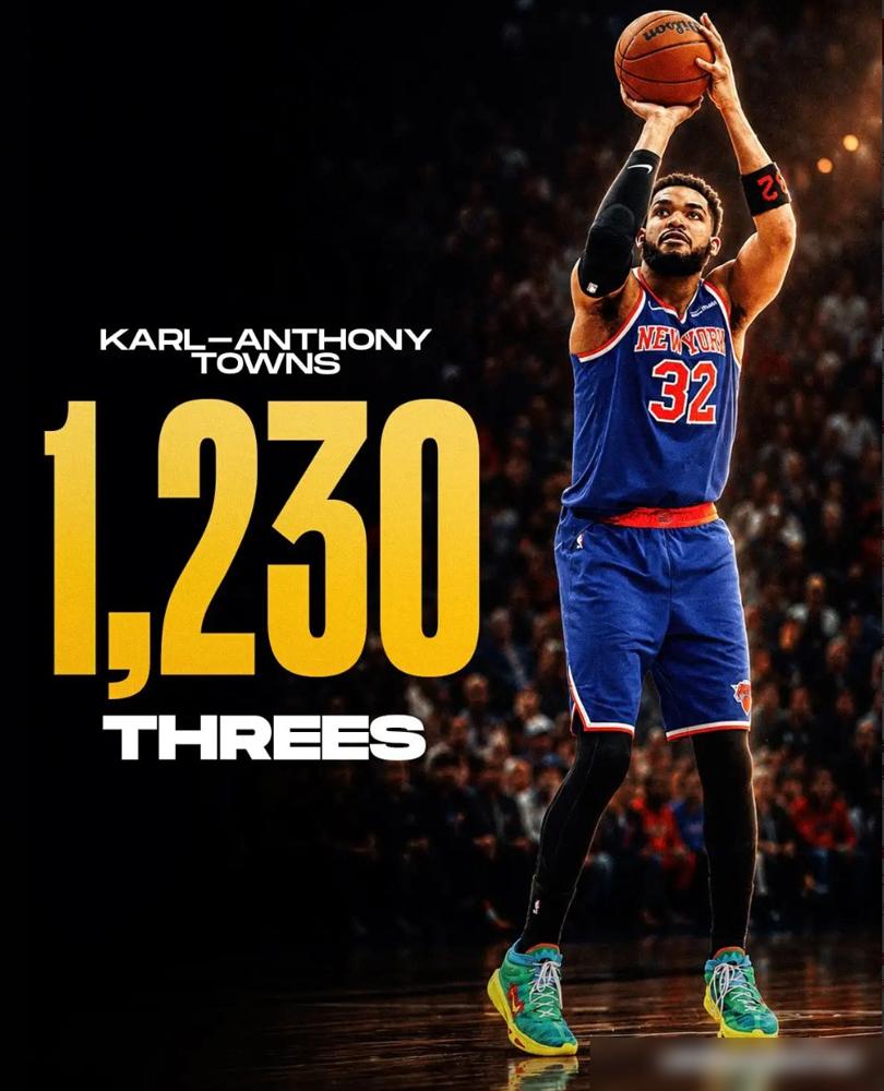 唐斯这中锋，把三分球投成了后卫的活儿。
1230记，NBA历史中锋第一。排他后