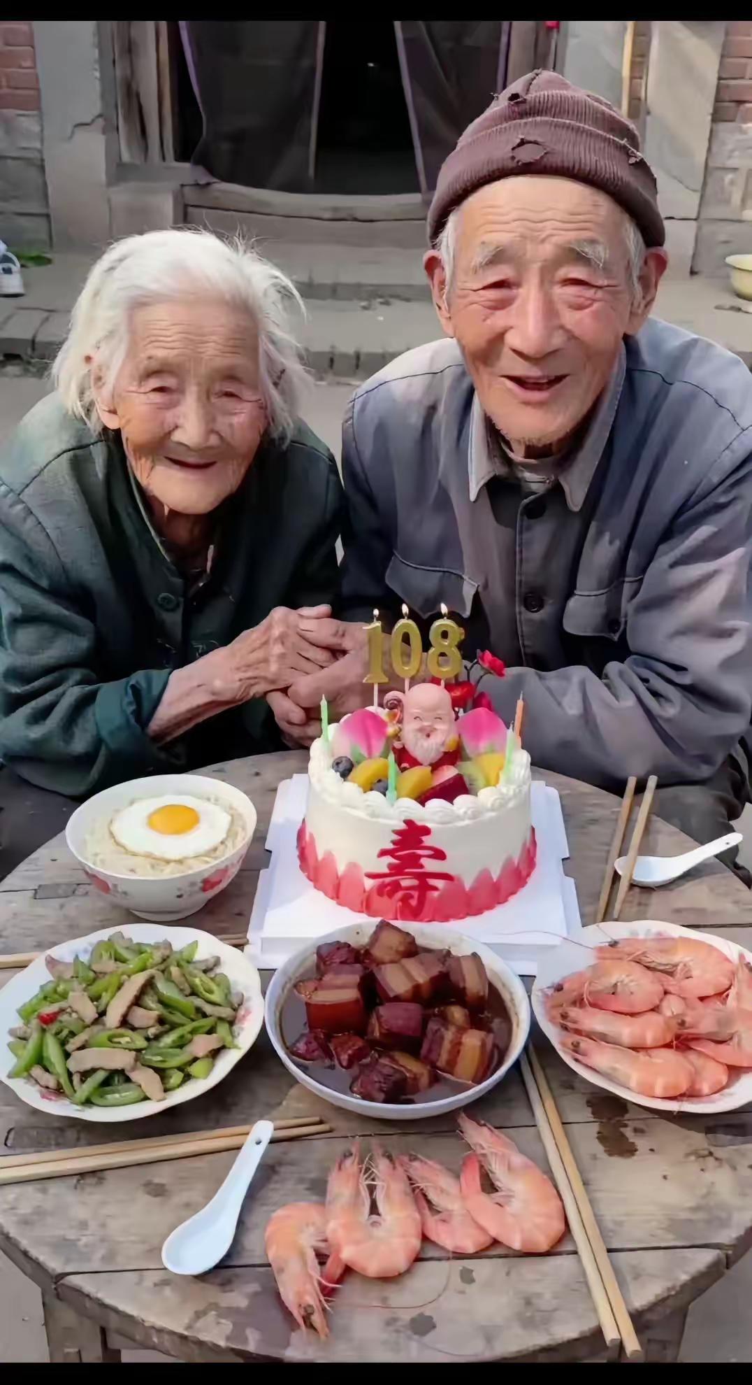 这是一对百岁老人，老伴108岁生日宴，路过的人都来祝福一下吧，沾沾她们的喜气，祝