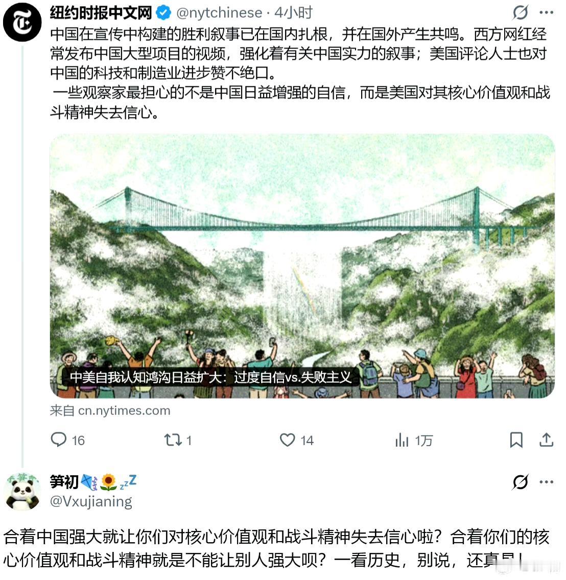 纽约时报担心中国的崛起让美国对其核心价值观和战斗精神失去信心。笑话，我们这不是在