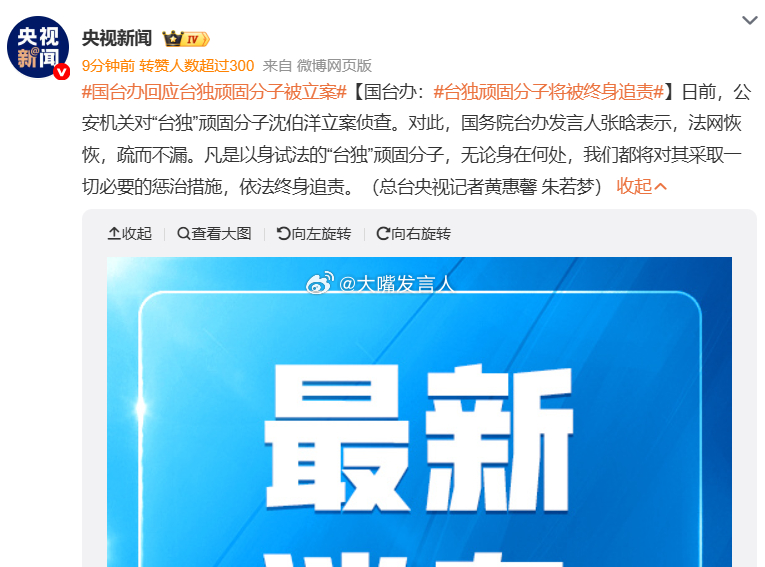 台独顽固分子将被终身追责     沈伯洋现在可以考虑卖房、卖车，以方便将来随时逃