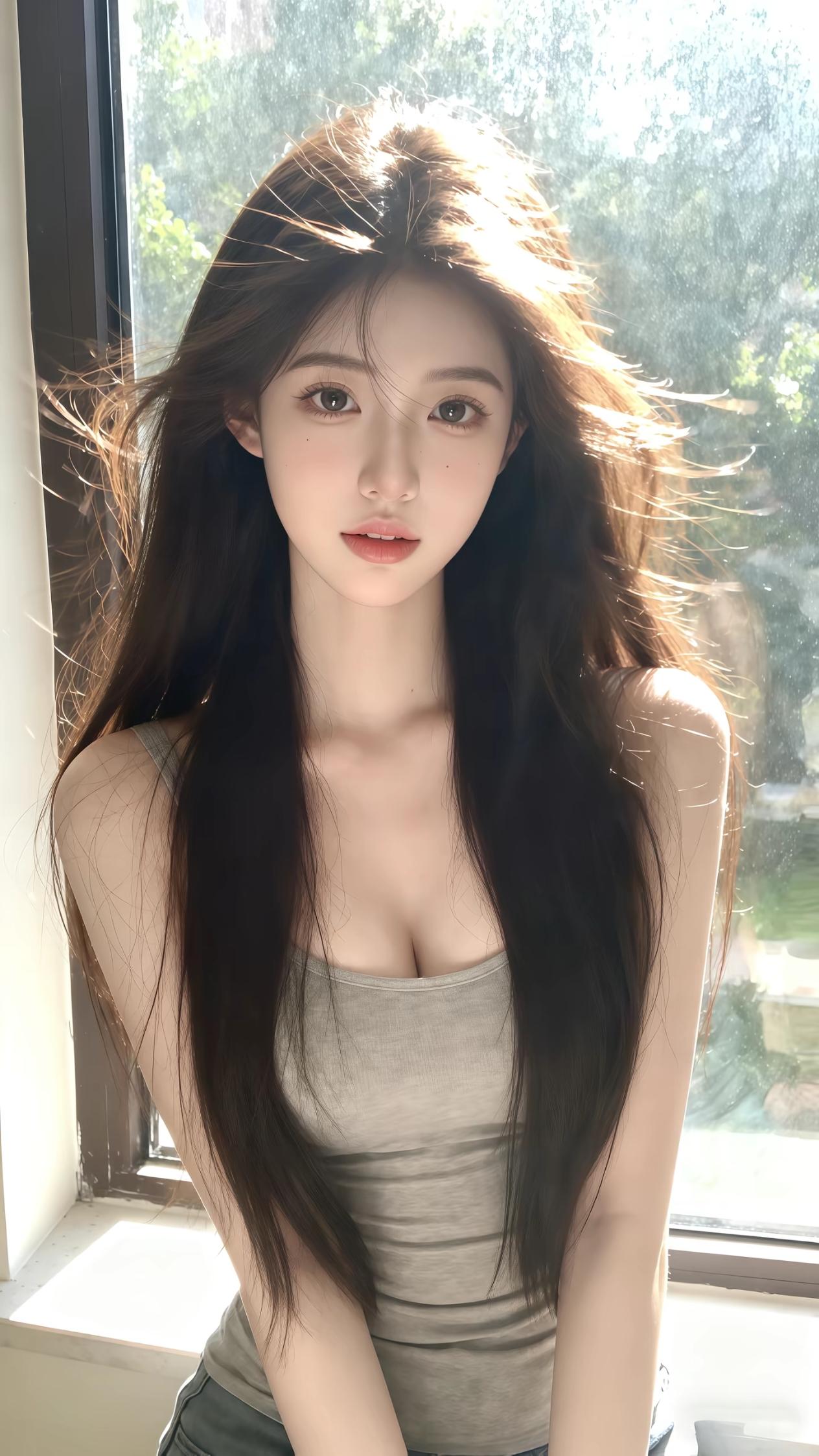 窗前美人倚，风动发如丝。