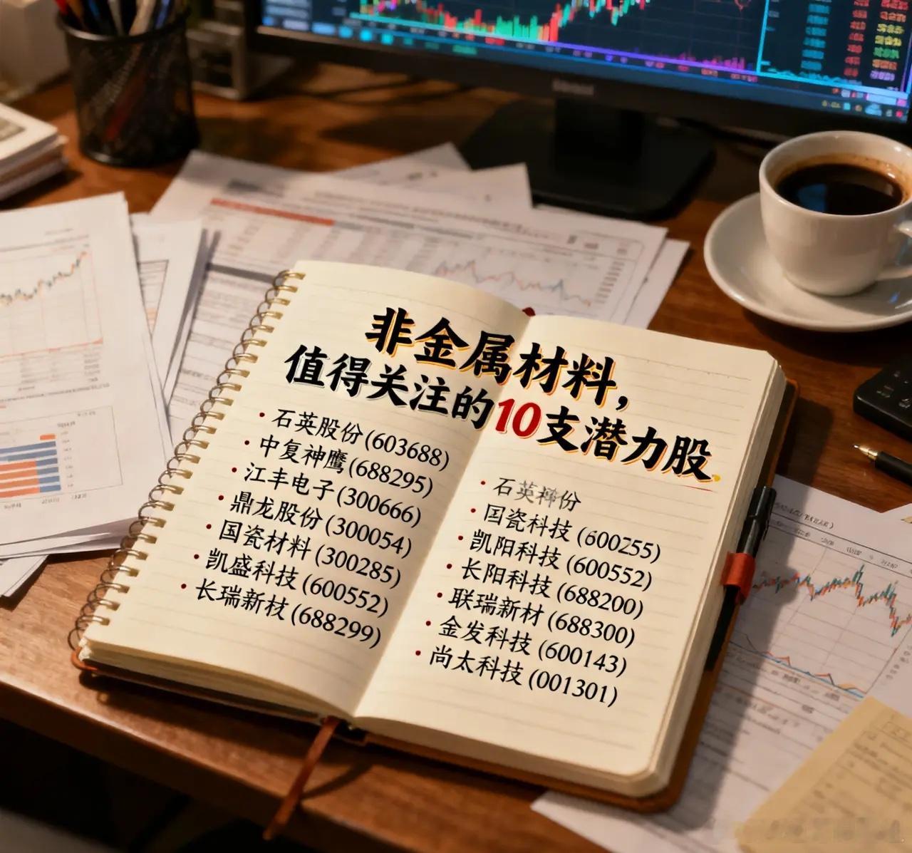 非金属材料，值得关注的10支潜力股，具体信息如下：1. 石英股份（603688）