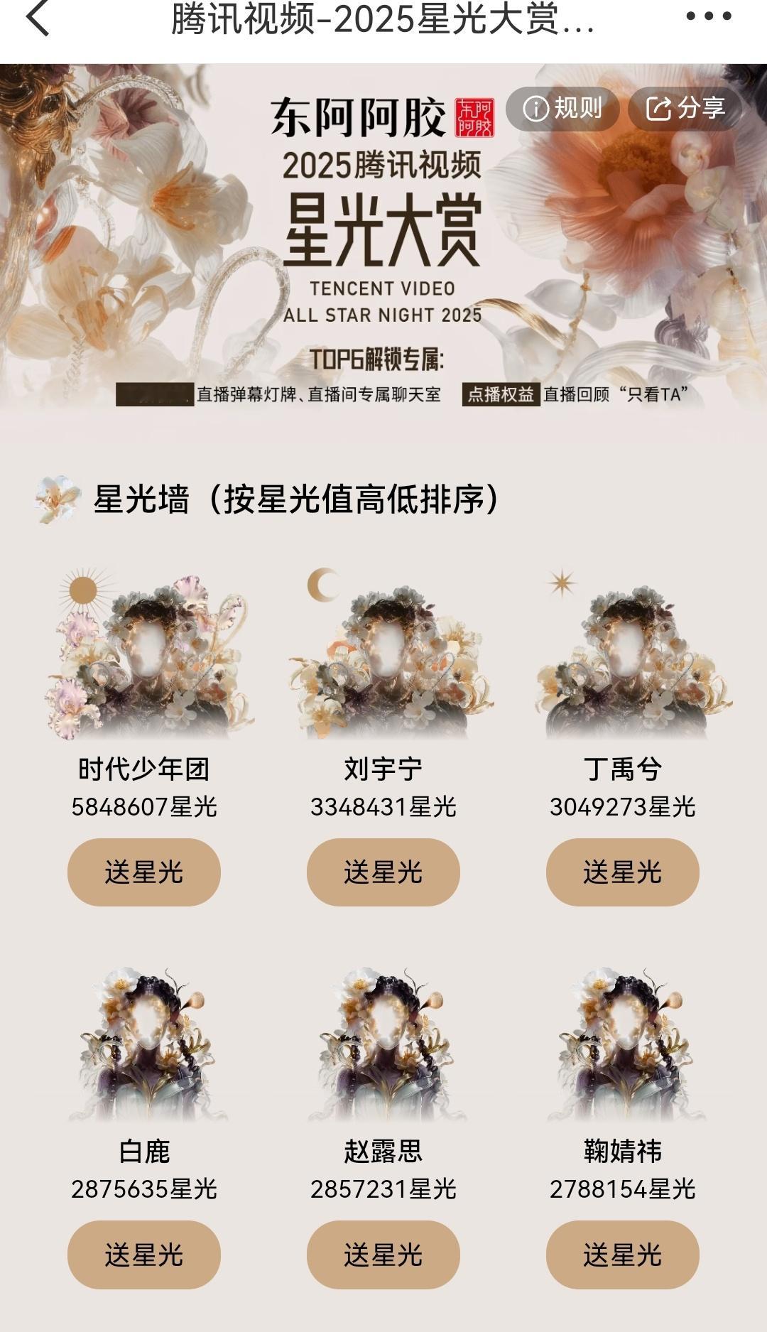 星光大赏星光墙的第二第三有星月标啊！白鹿粉丝，你们不想要吗？白月梵星里白鹿饰演的