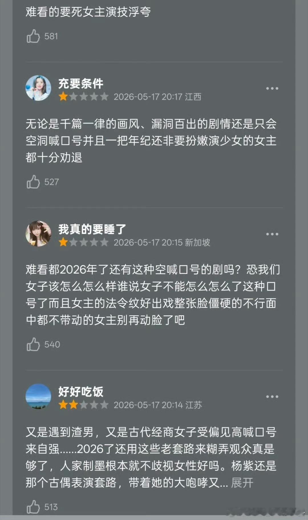 杨紫家业刚开播就有好多一星评论家业刚开播豆瓣大量一星家业收视率