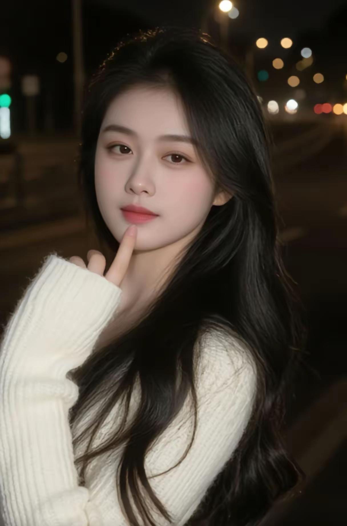 夜晚的街灯下的美女