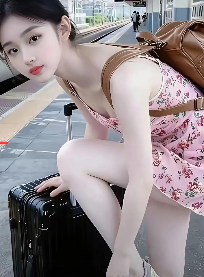 元气少女，背着小包，拖着行李箱，准备出发啦！🧳💕
