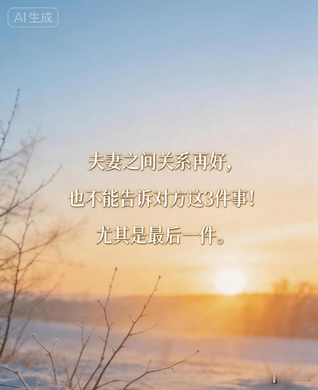 夫妻之间关系再好，也不能告诉对方这3件事！尤其是最后一件。

都说夫妻之间要坦诚