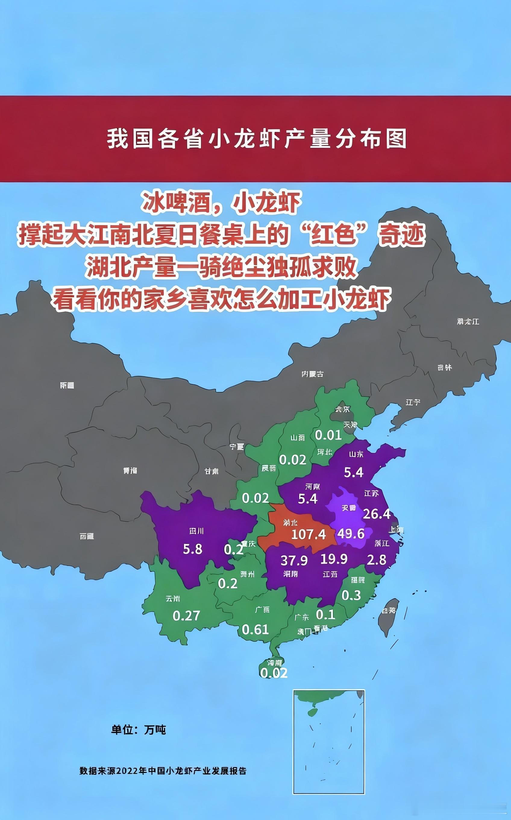 【全国小龙虾产量分布图（2022年）】 