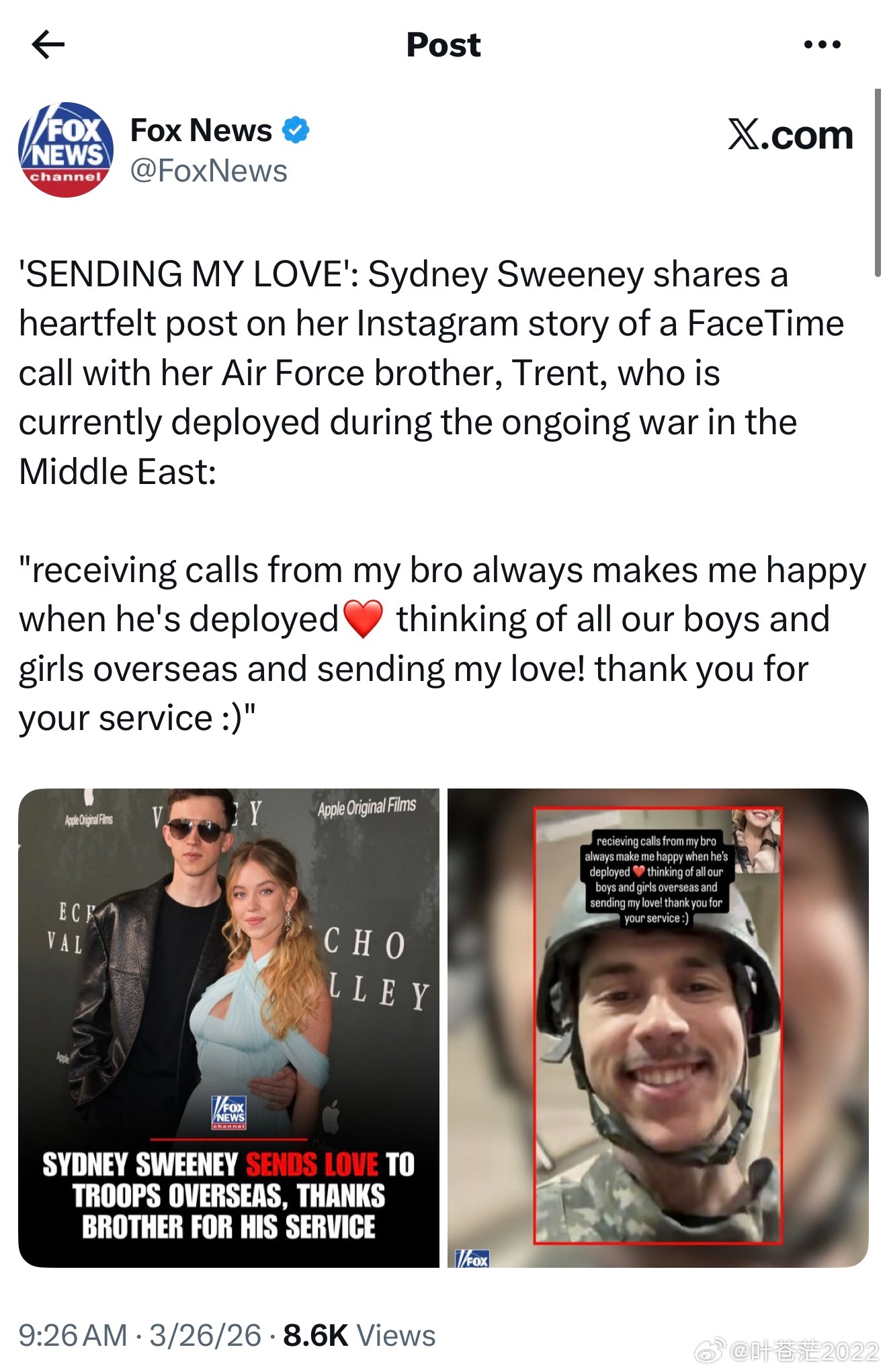 “送上我的爱意”：Sydney Sweeney 在其 Instagram 快拍（