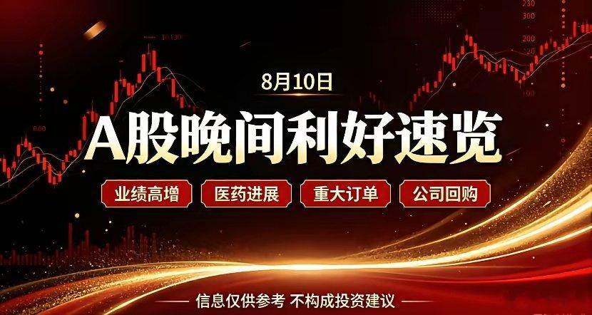 8月10日A股晚间利好公告速览1、业绩大增，扭亏▪皖仪科技 净利同比+2863.