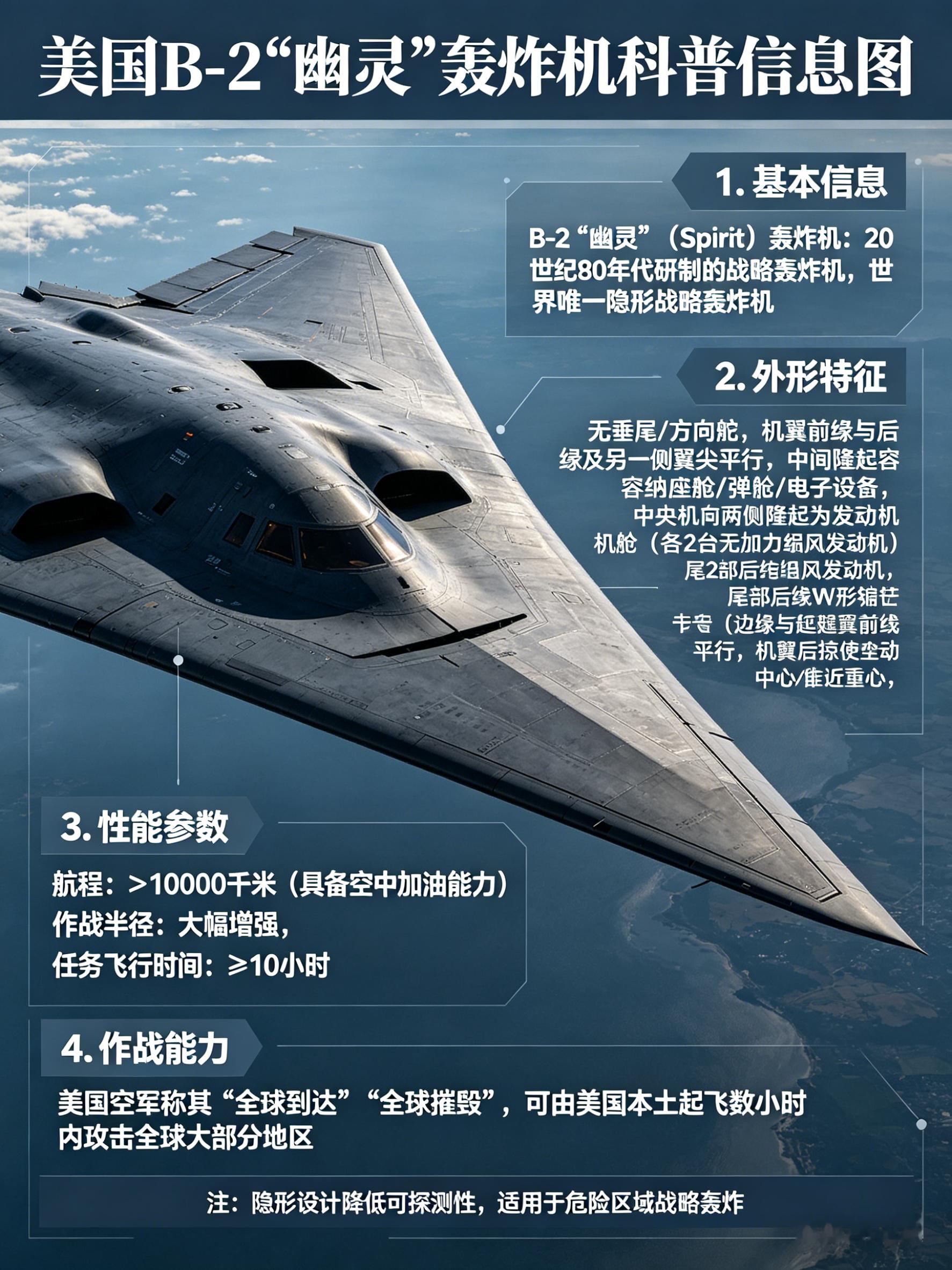 军事ai新视野 美国 B-2 “幽灵” 轰炸机B-2“幽灵”（Spirit）轰炸