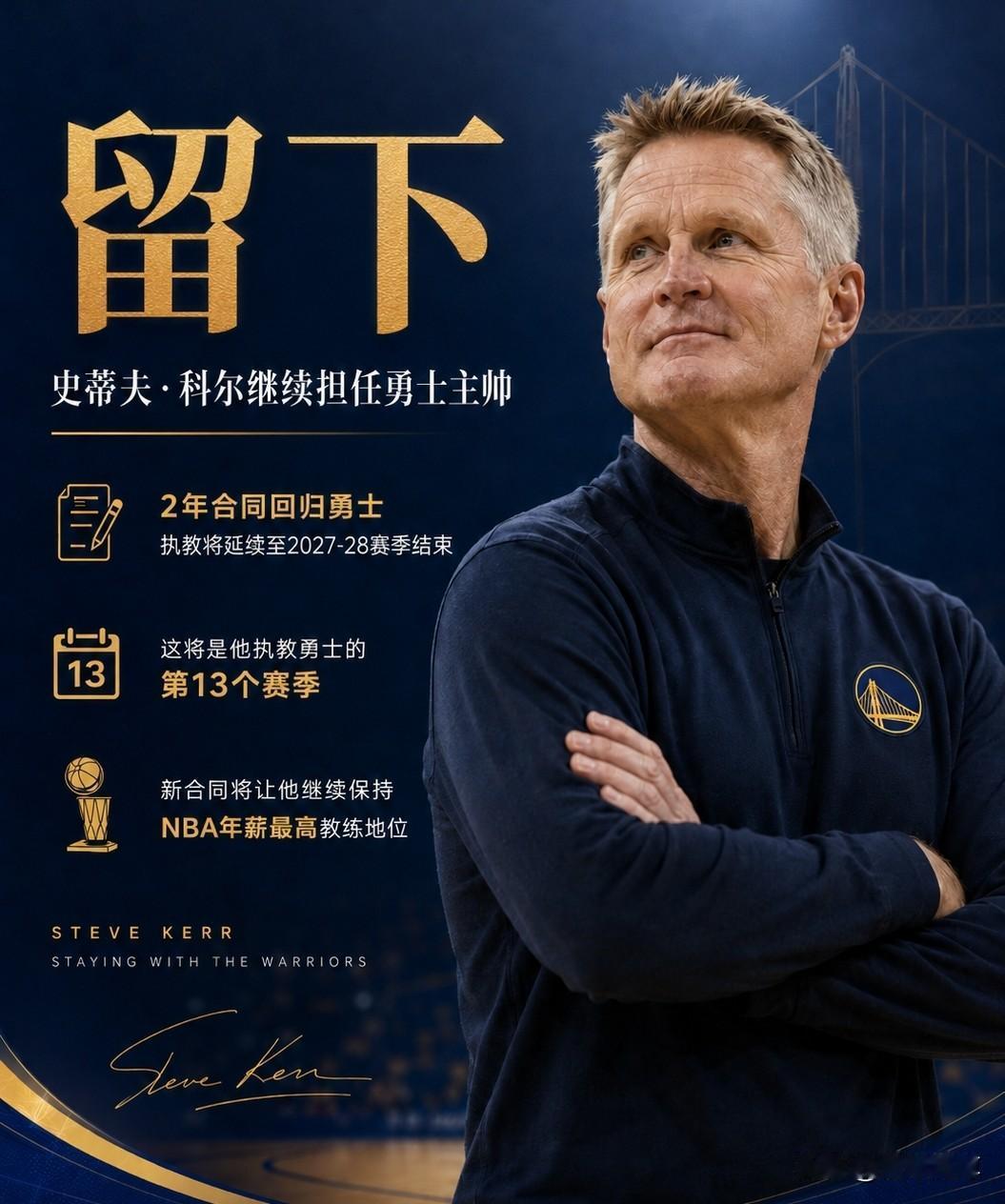 是福还是祸？科尔2年合同续约勇士！

据NBA记者报道，勇士主教练科尔将和勇士签