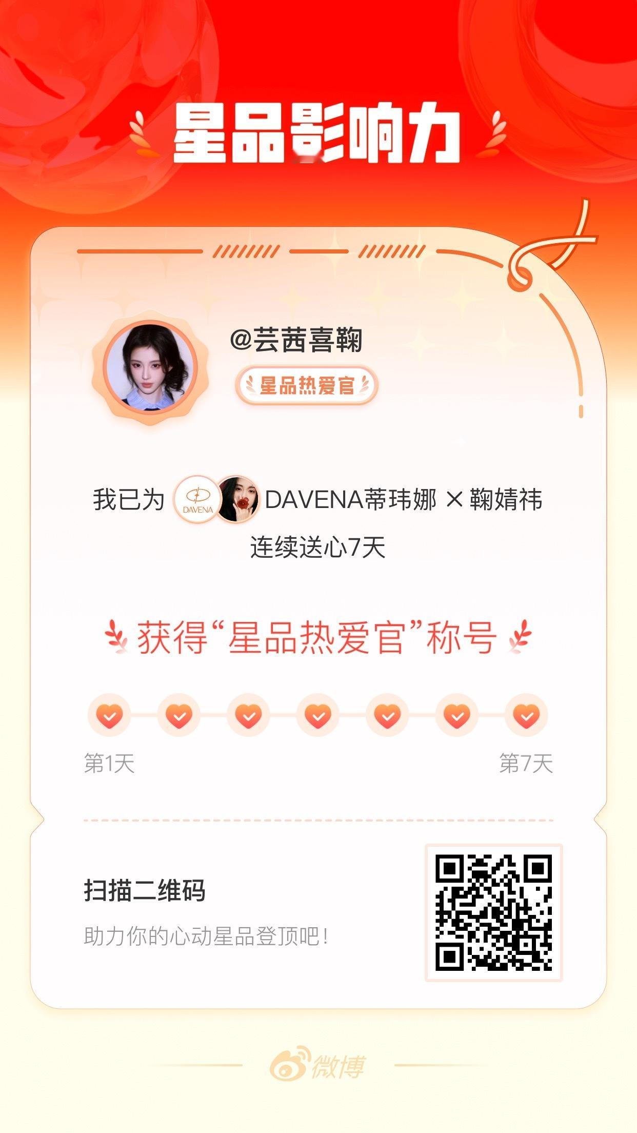 我在星品影响力上为 X 连续送心7天，获得“星品热爱官”称号！快来一起pick你