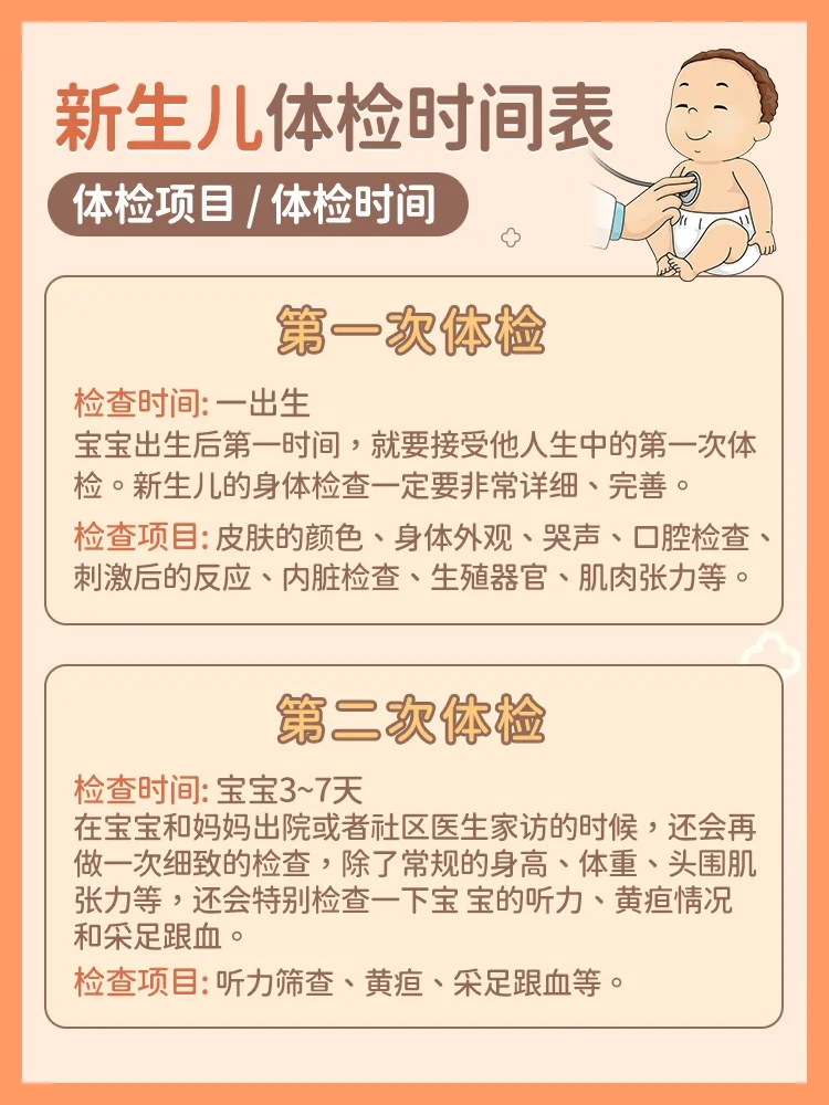新生儿体检时间表要牢记｜附体检项目及时间