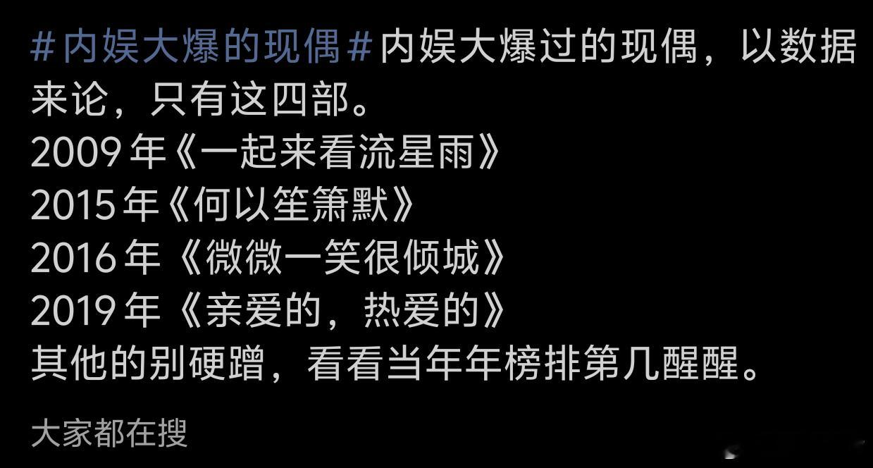 内娱大爆的现偶网友进一步缩小范围，内娱大爆过的现偶只有这四部：大家认同吗？ 