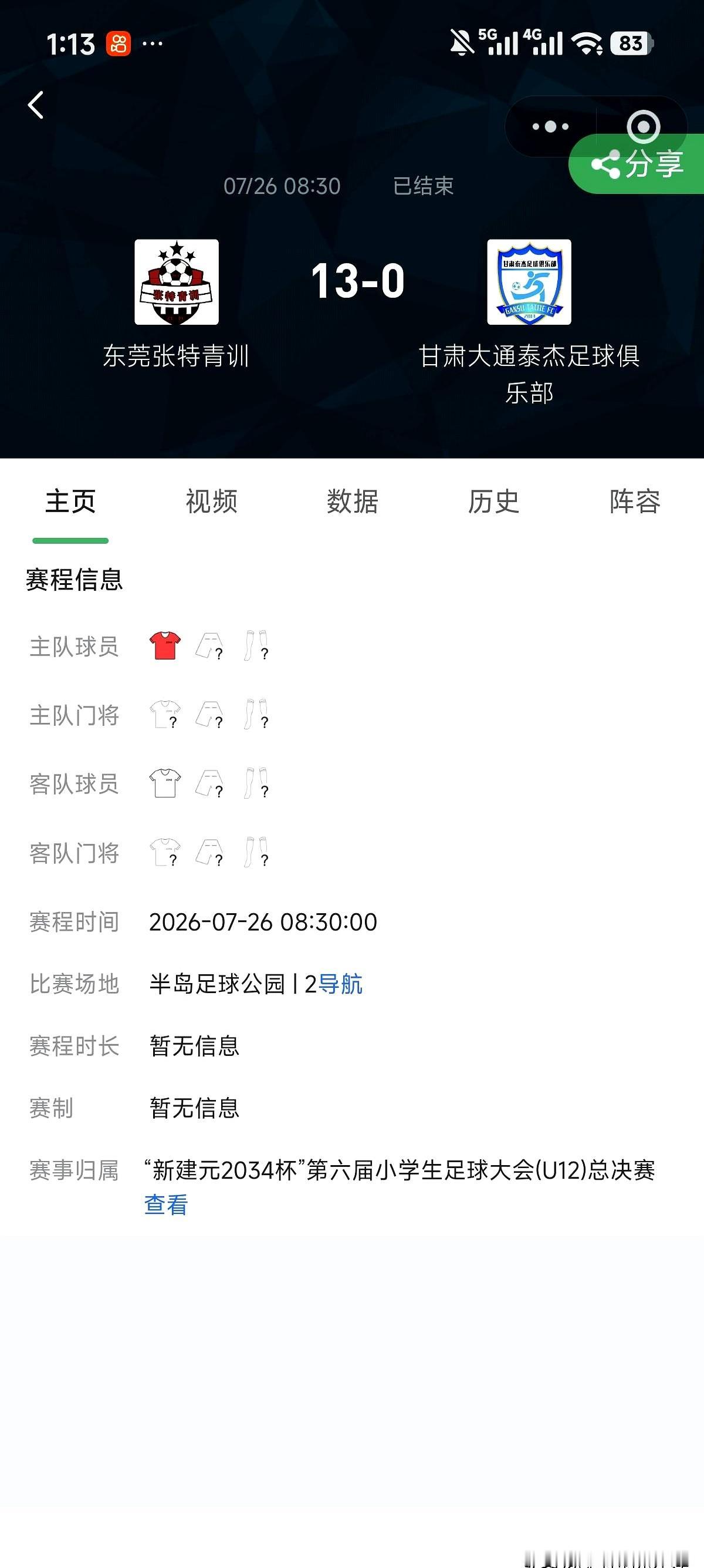 今天上午场一开哨，2034杯就被一场悬殊比分顶上了热度。
长沙天马德馨园小学对上
