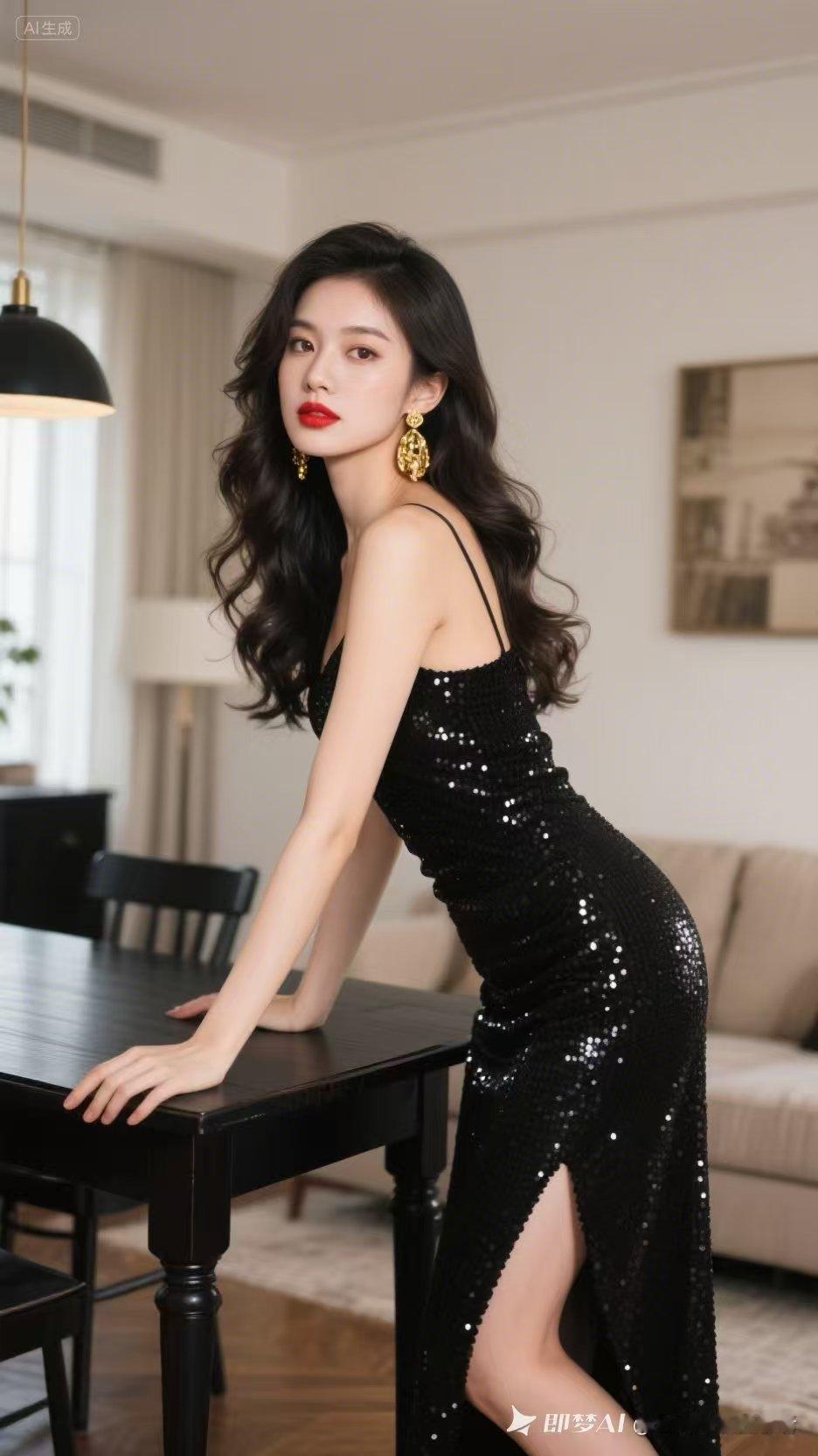 这条黑裙简直是派对神器！闪亮的质感就像夜空中的星星，一出现就让人挪不开眼。穿上它