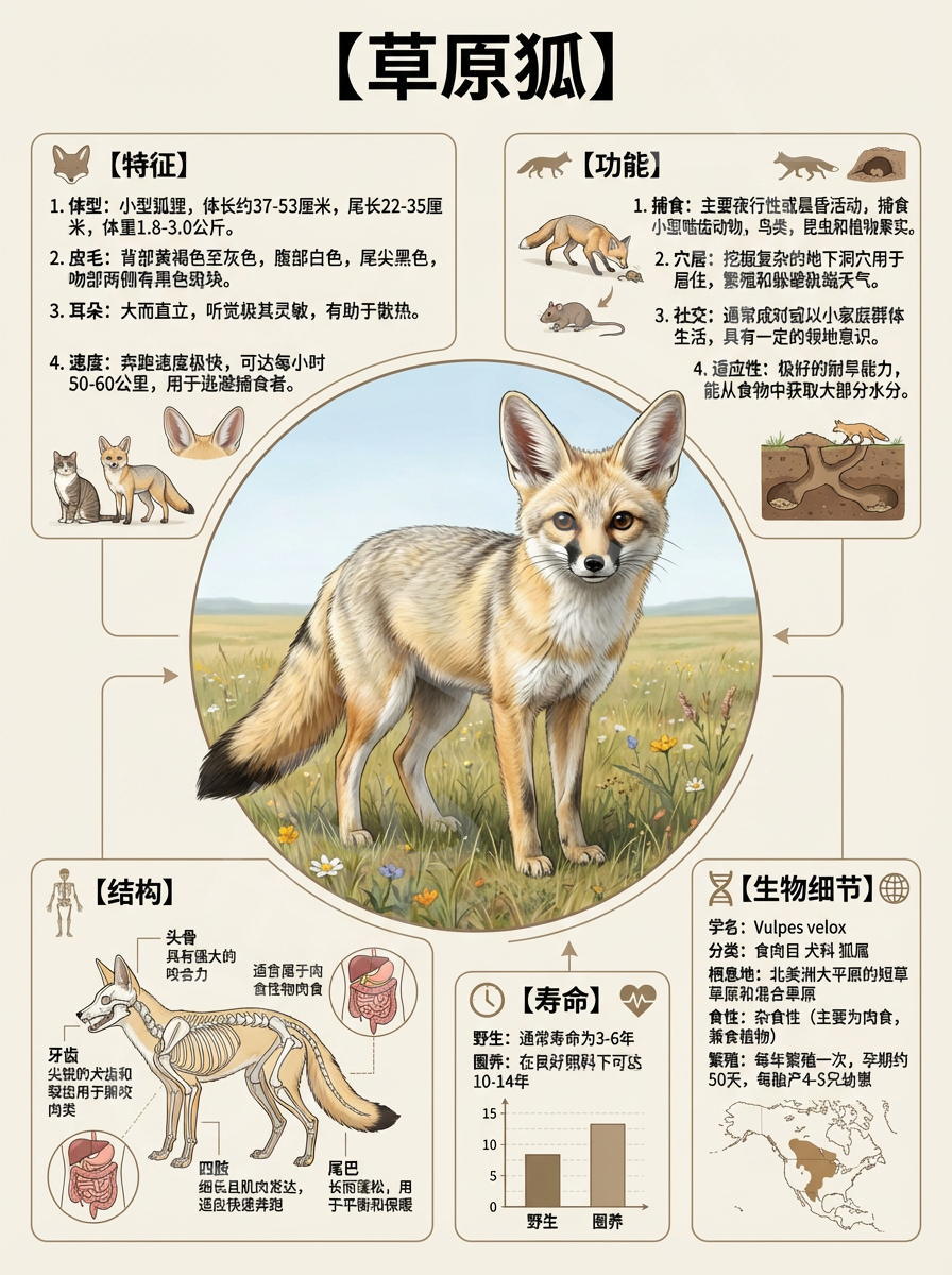 我AI的动物 草原上的“精灵小可爱”——草原狐来咯！它身形小巧灵活，一身毛色和草