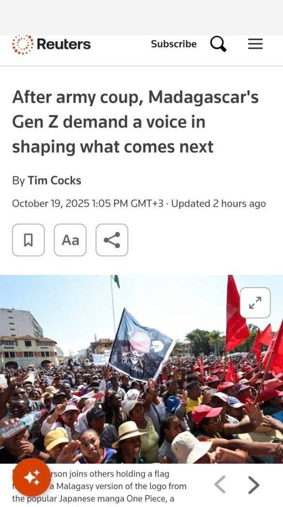 “在Z世代因水电短缺而掀起的抗议推翻总统后，迈克尔·安德里亚尼里纳上校自任总统，